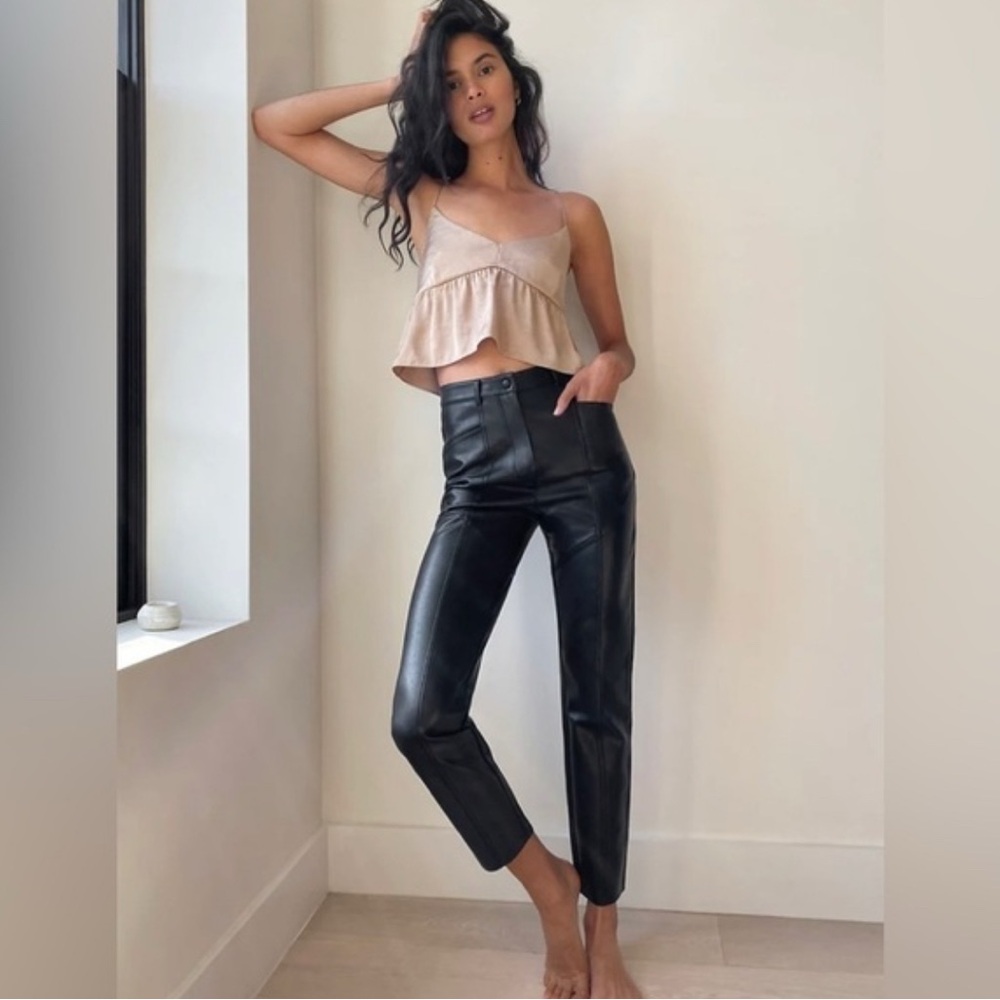 Aritzia Wilfred Rebel Pants Black Straight Leg Faux Vegan Leather